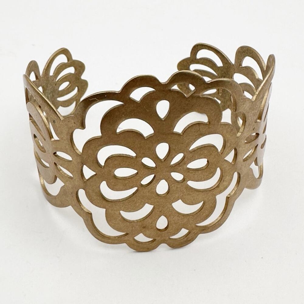 Lia Sophia Lotus Flower Cuff Bracelet Cutout Gold tone Casual Statement Jewelry
